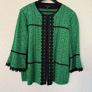 Ming Wang Emerald Green and Black Textured Jacket